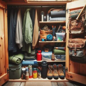 Outdoor Hiking Equipment Stuffed into a Tiny Closet