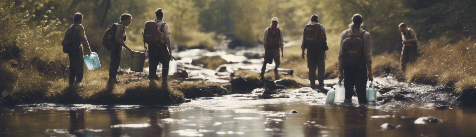 Survivalists Getting Water from a Stream