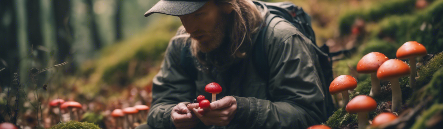 Survivalists Looking at Poisonous Berries and Mushrooms