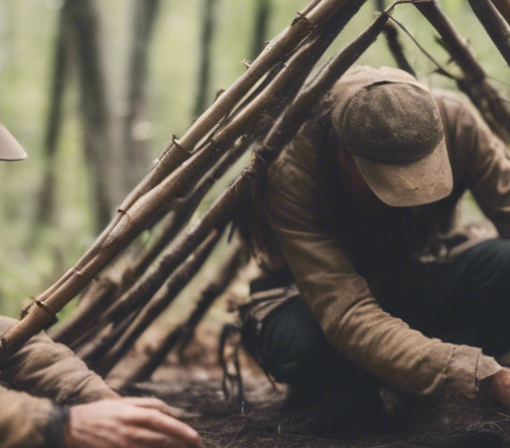 Survivalists Building a Primitive Shelter