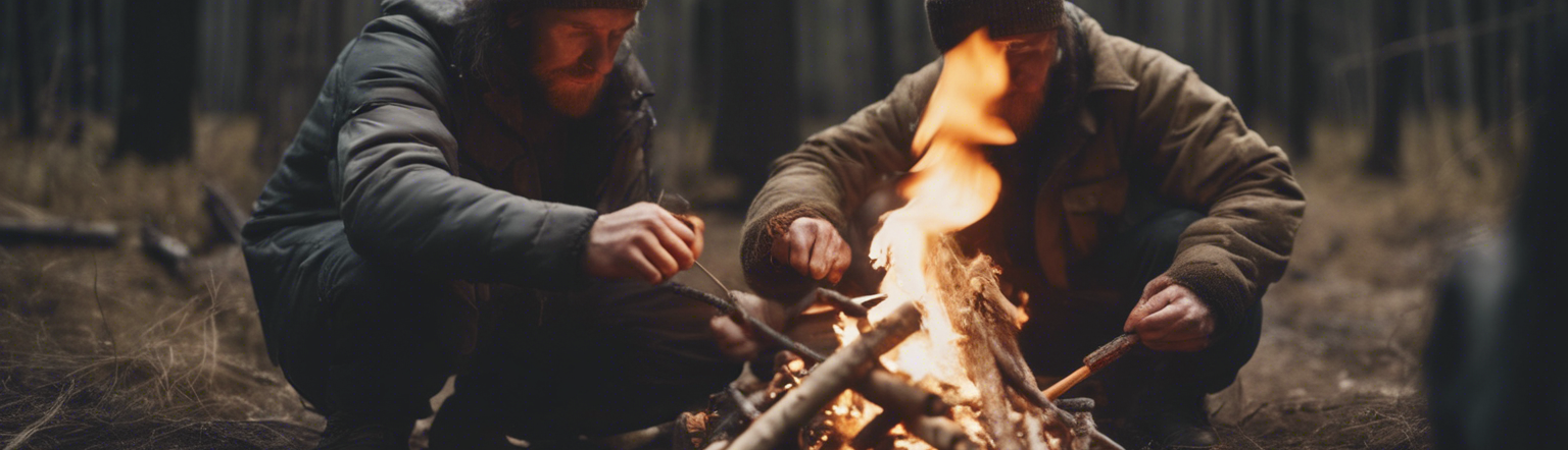 Survivalists Using Primitive Skills to Start a Fire