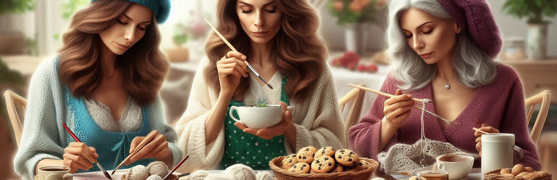 Women Painting and Knitting and Baking Cookies at the Same Time