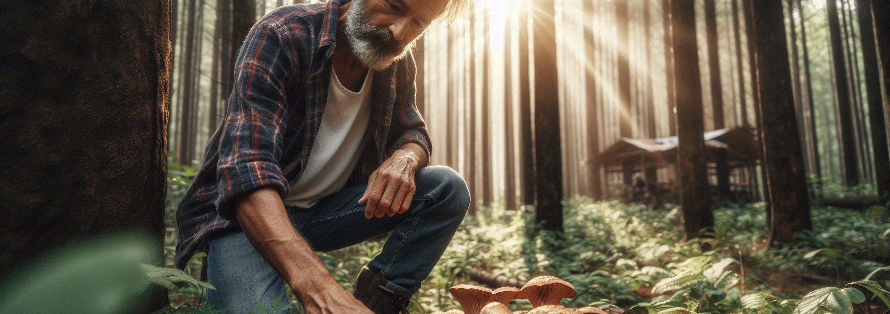 Man Foraging for Food in The Forest