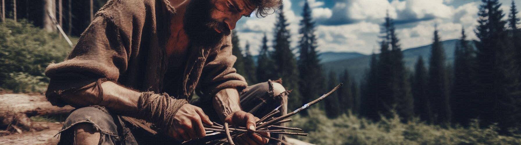 Man Making a Primitive Fire in a Survival Situation