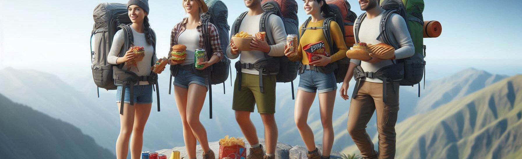 Group of Hikers with a Very Large Quantity of Snacks