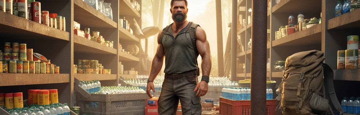 A Survivalist with a Ton of Food and Water Supplies