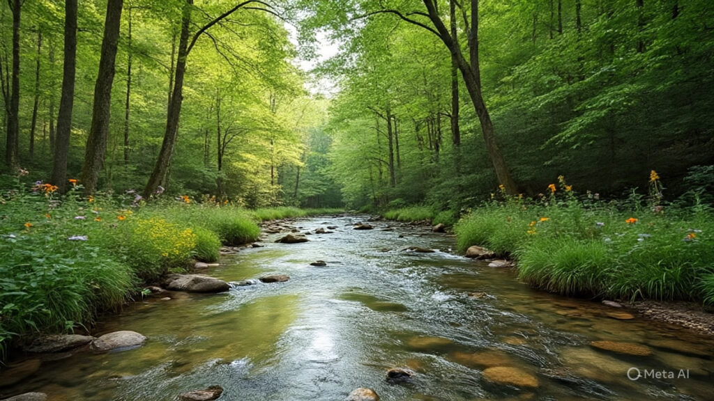 Crystal Clear Stream in a Forest