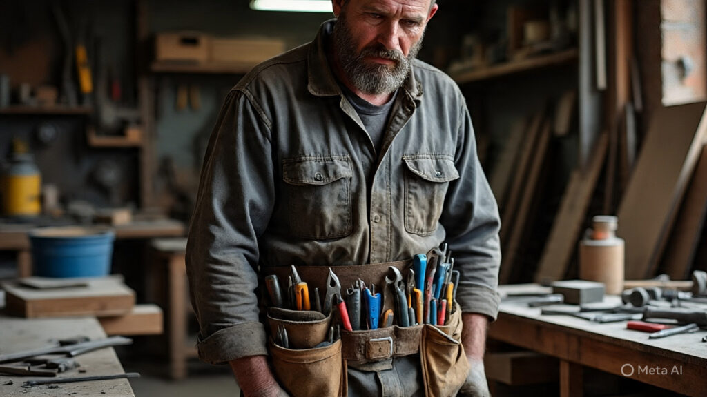 Man with a Work Belt Full of Multi-Tools