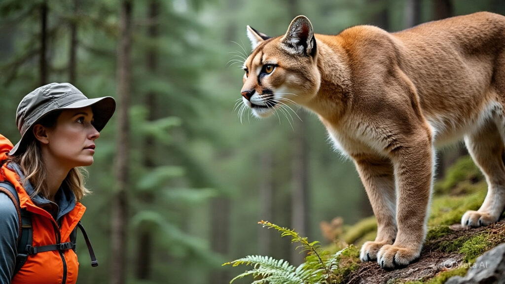 Woman Spotting a Mountain Lion While Hiking