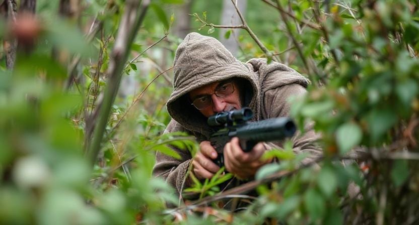 Survivalist Hiding in the Bushes