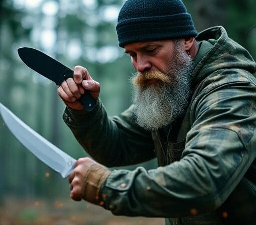 Survivalist Showing Off Knife Skills