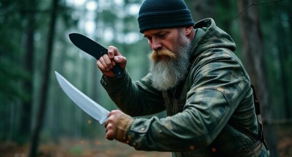 Survivalist Showing Off Knife Skills