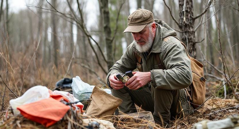 Survival Man Securing his Supplies