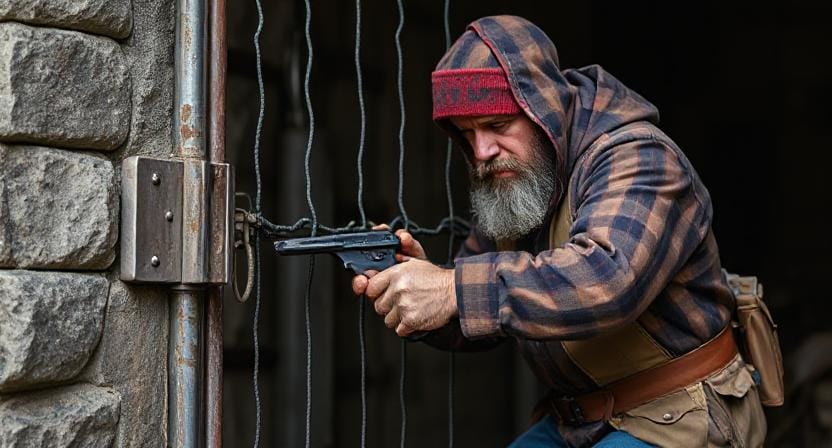 Survival Man Installing Locks and Barriers