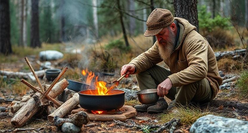 Survival Man Cooking in the Wild