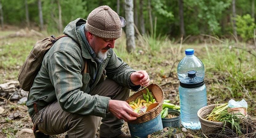Prepper Man Getting Food and Water
