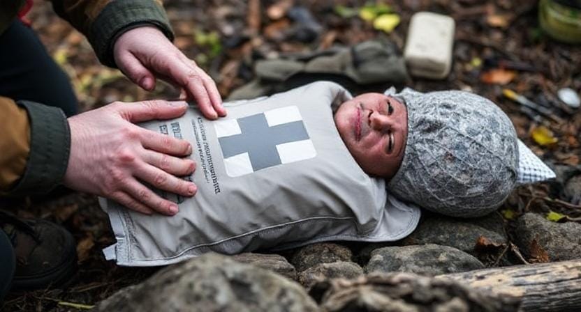 Survivalist Using First Aid Basics