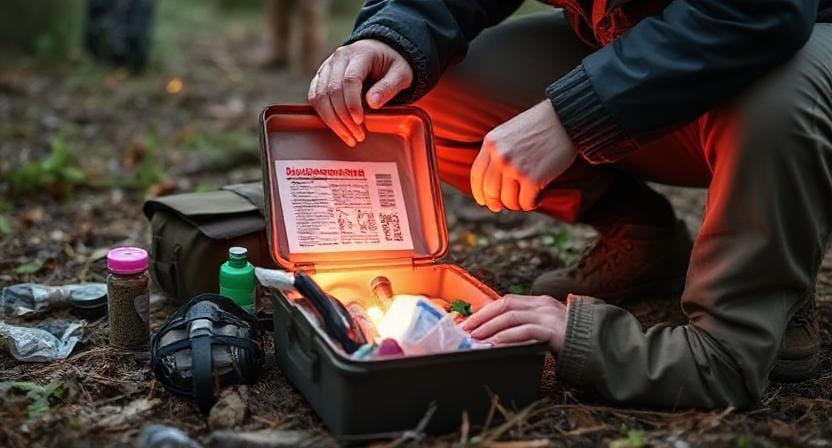 Survivalist Using Emergency Kit
