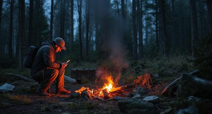 Survivalist Setting Up Warning Systems