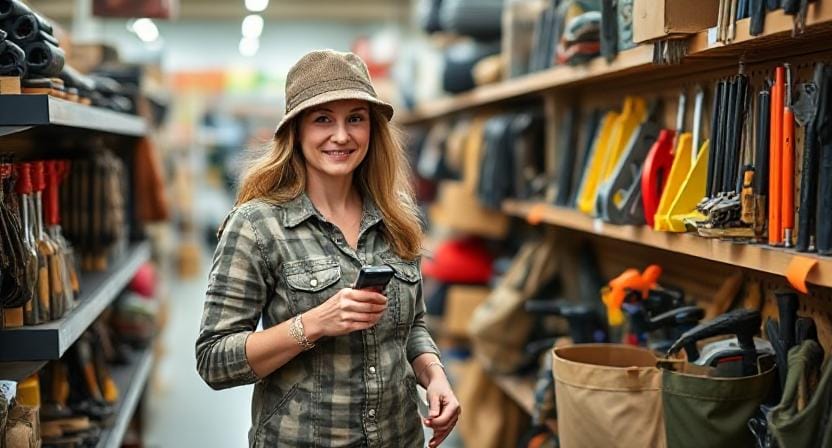 Prepper Woman Shopping for Tools and Gear