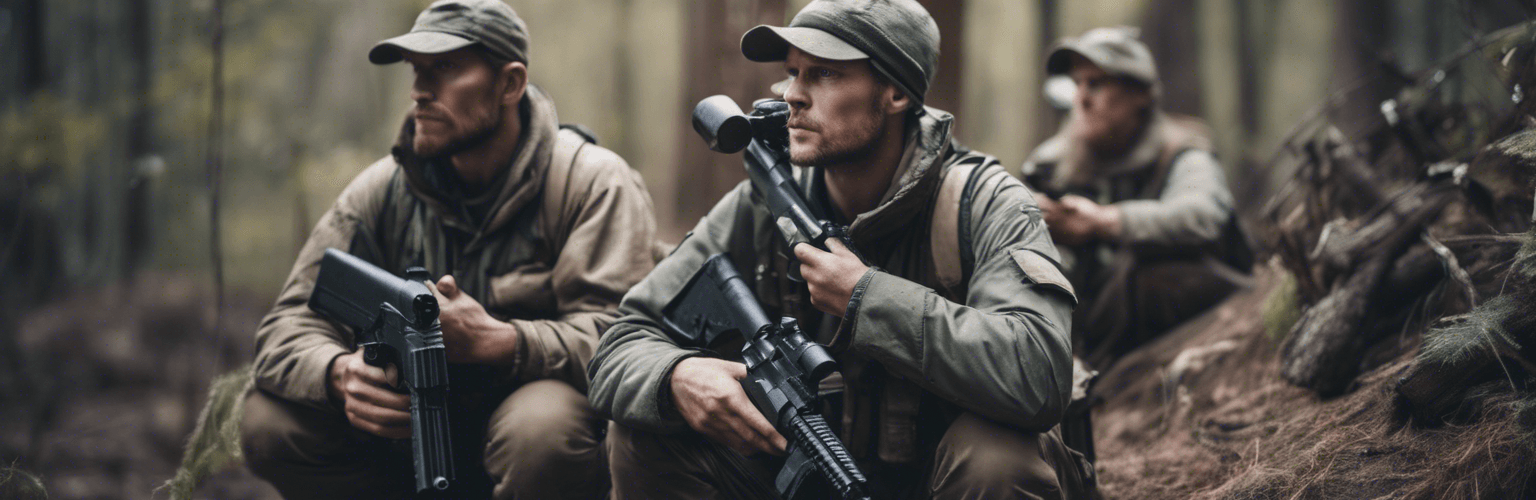Survivalists Guarding Their Shelter with Guns, Knives and Binoculars