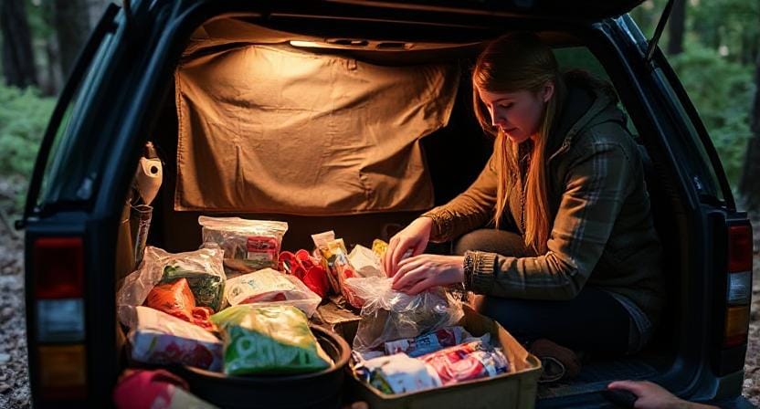 Survivalist Adding Supplies to Her Emergency Kit