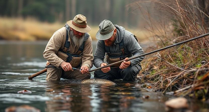 Survival Men Foraging and Fishing