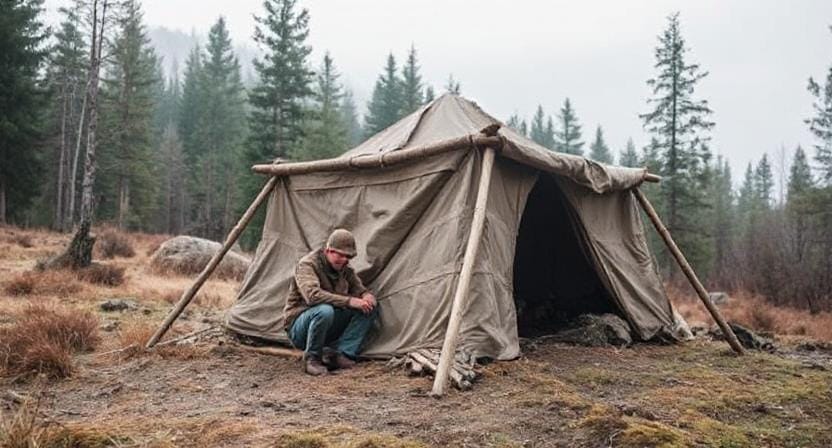 Survival Man Building a Shelter