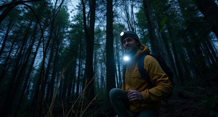 Wilderness Man with a Headlamp