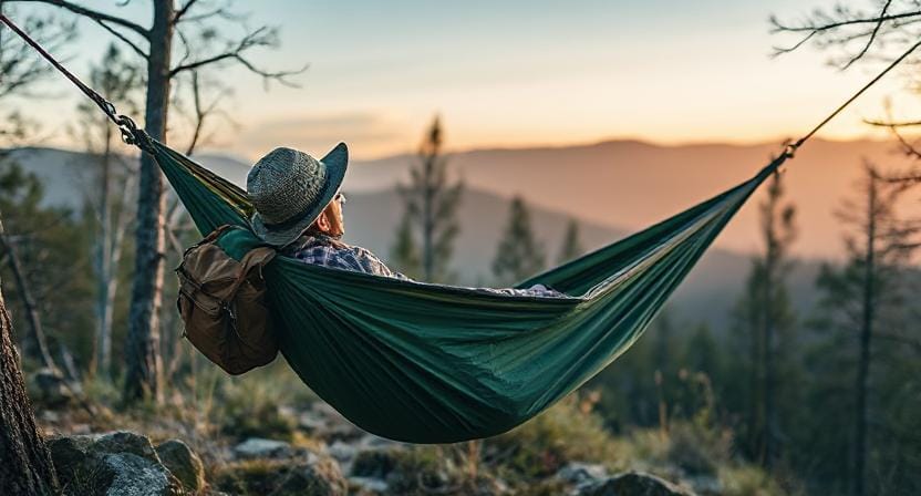 Wilderness Man with a Portable Hammock