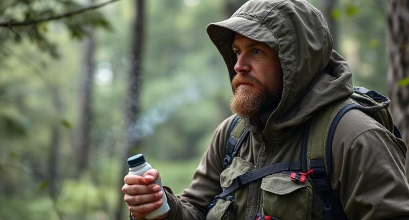 Wilderness Man with a Insect Repellent Device