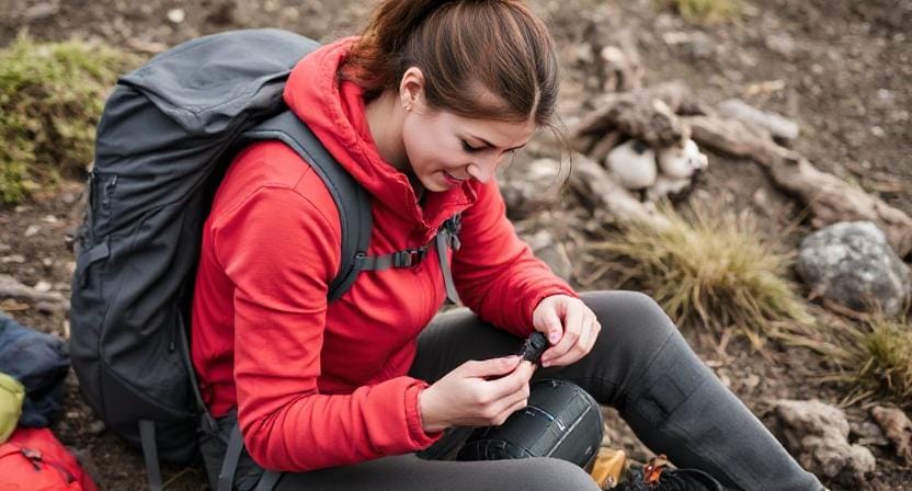 Backpacker Organizing Her Gear