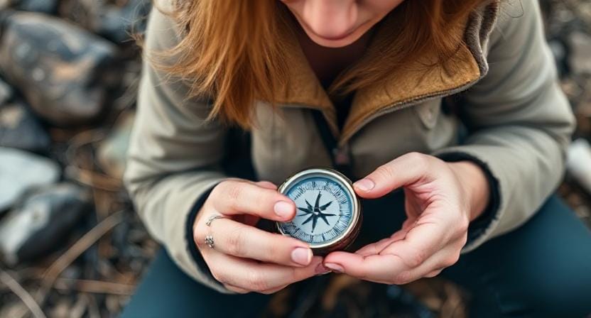 Survival Woman Using Na Compass