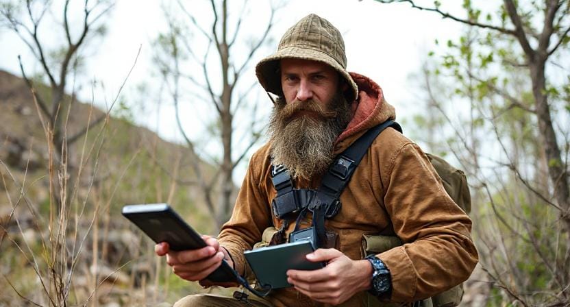 Survival Man with a Solar Charger