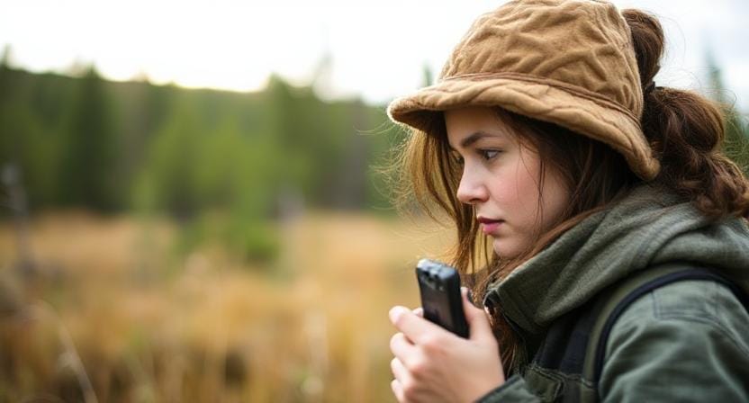 Survivalist Checking Her Surroundings for Threats