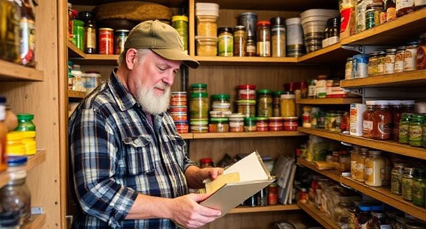 Prepper Taking Inventory of His Pantry