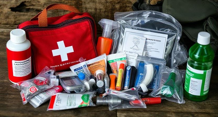 Survivalist Prepper with First Aid Kit