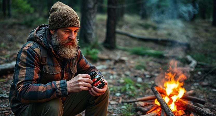 Wilderness Man with a Fire Starter Kit
