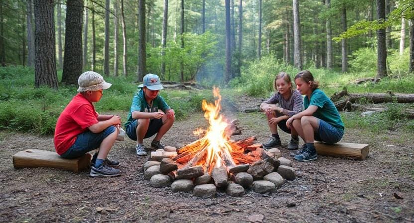 Campers Building a Campfire