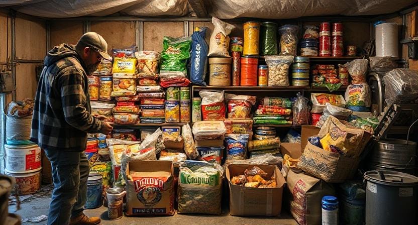 Prepper Storing a Bunch of Food Supplies