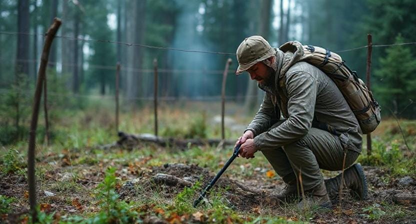 Survivalist Creating an Outdoor Perimeter
