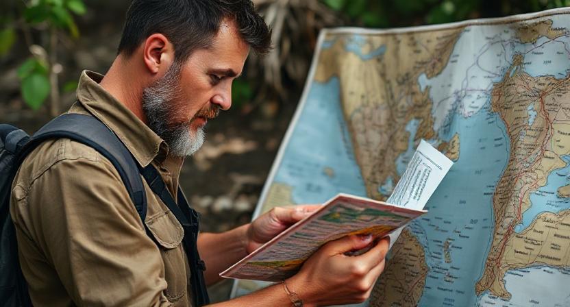 Survivor Man Looking at his Map