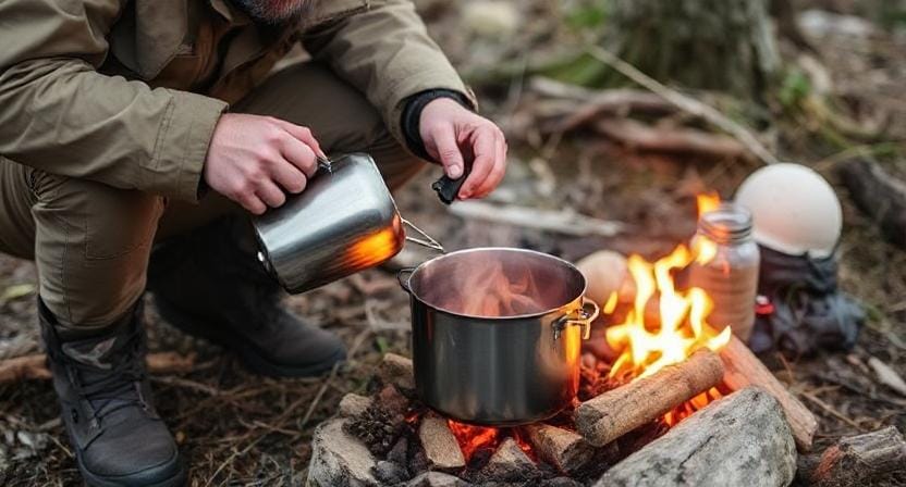 Survivalist Using Cooking Gear