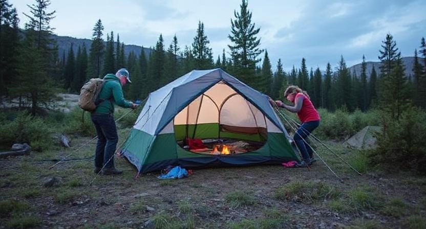 Campers Securing the Tent