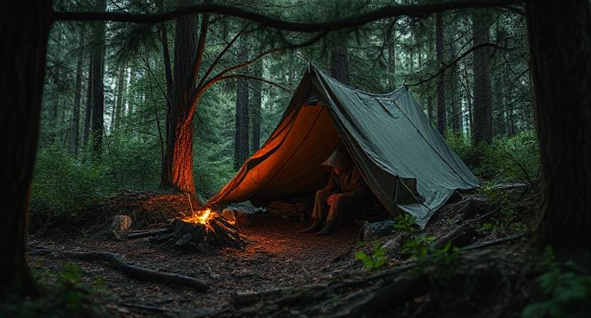 Survivalist hiding in Their Shelter from Predators
