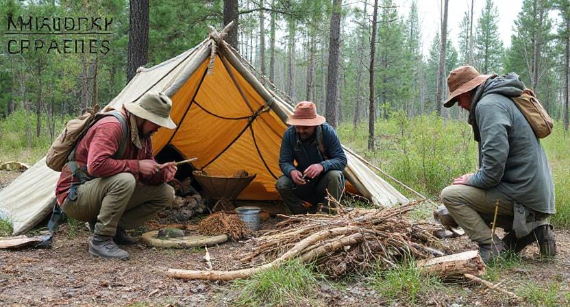 Survivalist Gathering Materials for Their Shelter