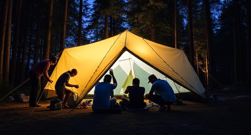 Campers Assembling a Tent