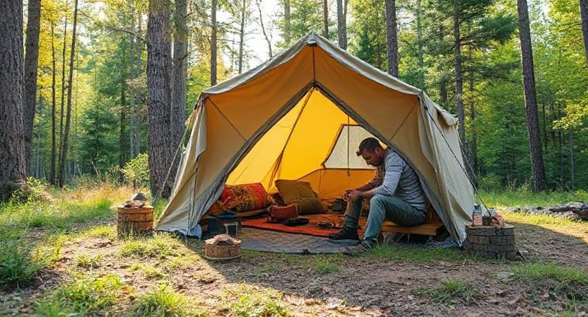 Survivalist Adding Comfort to a Shelter