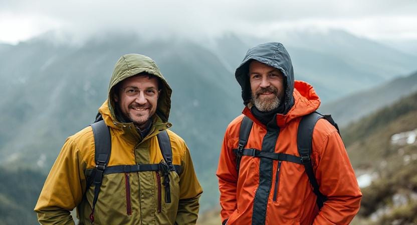 Mountain Men Wearing Rain Jackets