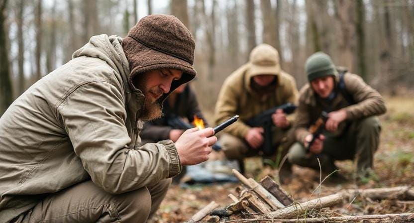 Survivalists Practicing Their Outdoor Survival Skills